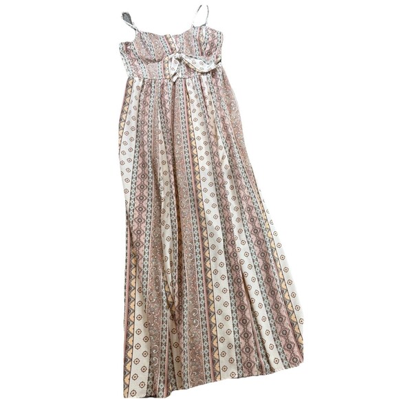 Floral Bohemian Cottage Woman’s Maxi Dress Large Decorative Tie At Bodice Boho - Picture 2 of 6